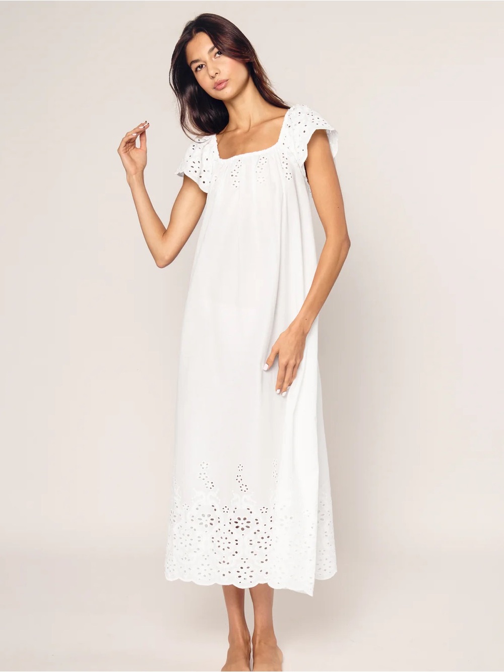 Petite Plume Women's Twill Ava Nightgown in White Size XS
